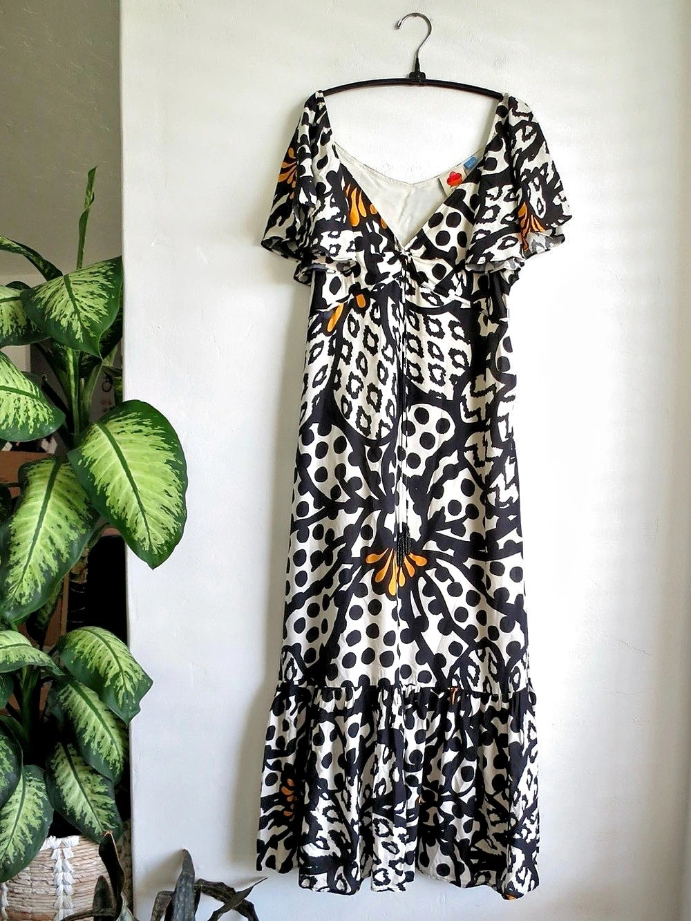 Farm Rio for Anthropologie Printed Maxi Dress in Black & White Size Small